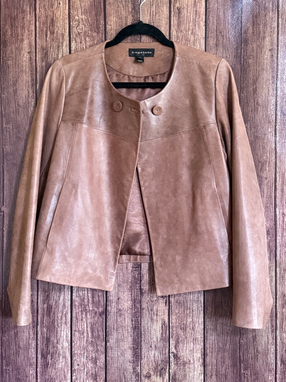 bagatelle Women's Brown Round-Neck Leather Jacket